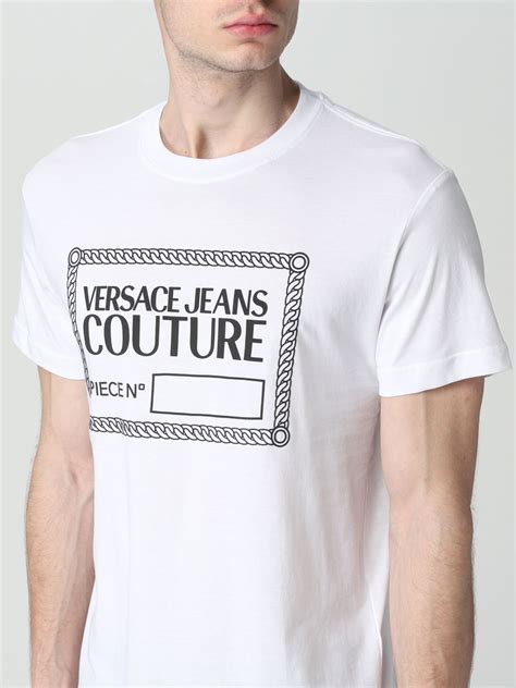 versace jeans t-shirt in white with repeat logo|versace jeans couture online shop.